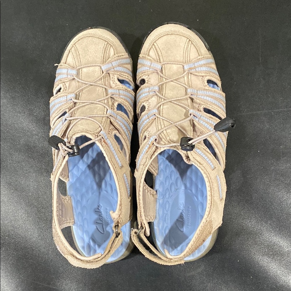 Clarks Tan and Blue Outdoor Sandals